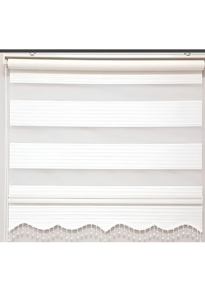 Kidmex Beyaz Piliseli Boncuklu Kumaş Zebra Stor Perde Kidmex Beyaz Piliseli Boncuklu Kumaş Zebra Stor Perde