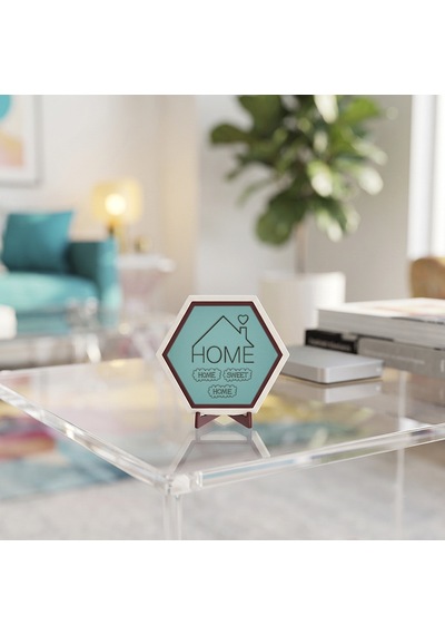 Zarif Çizgilerle Hazırlanmış Home Sweet Home Yazılı Masaüstü Süsü Yaşam Alanlarınıza Şıklık Katan Parça 10x10 Cm, Turkuaz