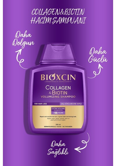 2 Adet Collagen & Biotin Ekstra Hacim Şampuanı 300 Ml - Kolajen Biotin İnce Seyrek Saçlar