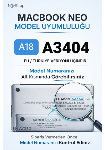 Novstrap Apple Macbook Neo 13 İnç A18 Çip A3404 İle Uyumlu Türkçe Q Gri Füme Silikon Klavye Koruyucu Kılıf
