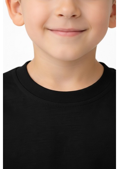 Parti Selesi Unisexs Çocuk Düz Kısa Kollu T-shirt Siyah