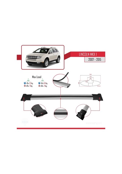 Lincoln Mkx 2007-2015 Arası İle Uyumlu Fly Model Ara Atkı Tavan Barı Gri 3 Adet Bar