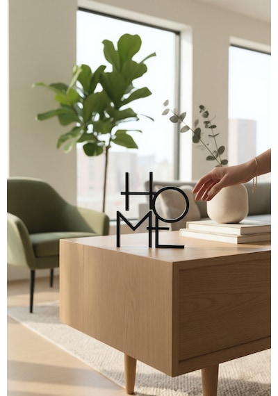 Home Dekor Yazısı Modern Ev Aksesuarı Minimalist Masa Üstü Dekor, Siyah Home Yazı Obje