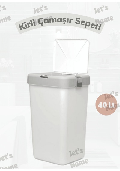 Çamaşır Sepeti Bas-çek Kirli Çamaşır Kutusu 40 Litre Gri Beyaz