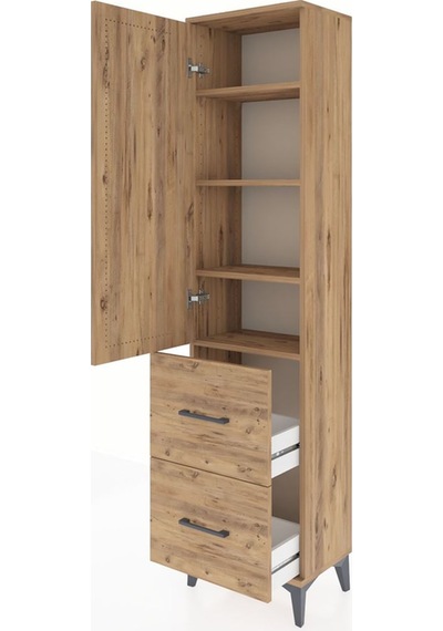 Arges Dolap 4 Raflı 2 Çekmeceli Tek Kapaklı 44x30x182 Çam-çam Çam