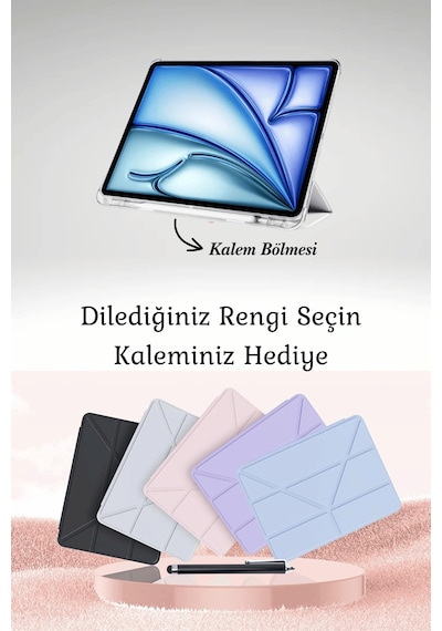 Fuchsia Apple iPad Pro 13 2022 M4 Çip İle Uyumlu Kalemlikli Standlı Katlanabilir Smart Cover Tablet Kılıfı Kapaklı Kılıf