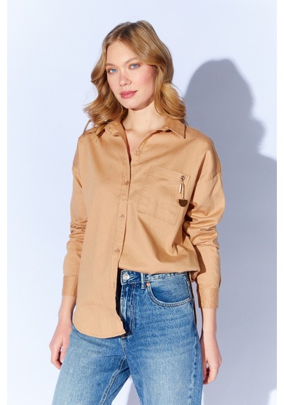 Manche Camel Broş Detaylı Oversize Tek Cepli Gabardin Gömlek Mkw168174-01