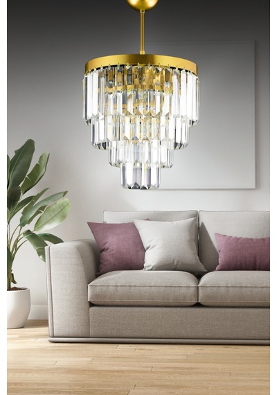 Nilsa Gold 30x30 Cm'lik Kristal Taşlı Lüks Avize - Yatak Odası - Salon - Mutfak - Hol Altın