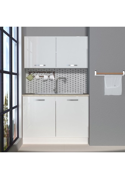 Decoraktiv Mini 120 Mdf Hazır Mutfak Dolabı - Tezgah Dahil - Parlak Beyaz