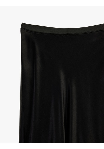 Koton Standart Bel Midi Boy Saten Kloş Etek Siyah 6sak70119pw