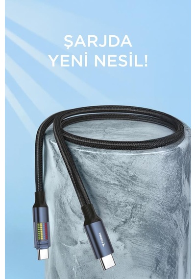 Torıma U21 Type-c To Type-c 60 W Kablosu Led Ekranlı Dayanıklı Örgü Hızlı Şarj Kablo Siyah