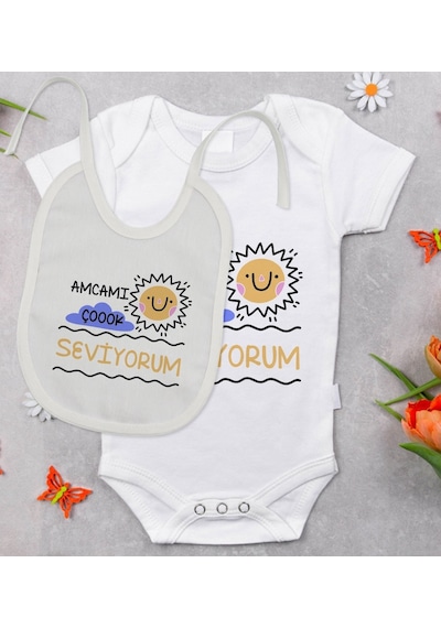 Bitmeyenkartus Bk Kids Amcamı Çok Seviyorum Tasarımlı Bebek Body Zıbın Ve Mama Ö Çok Renkli