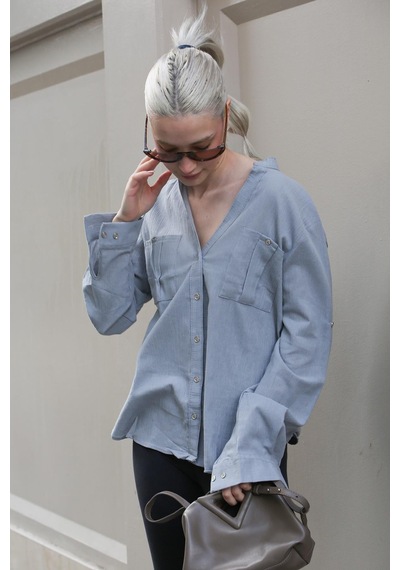 Seeh Füme Kıvrık Kollu Keten Karışımlı Kadın Gömlek Sh291 Basic