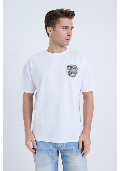 Erkek Oversize Baskılı T-shirt Beyaz Everything To Gain Beyaz