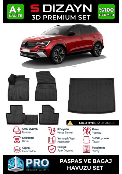 S-dizayn Renault Austral Mild Hybrid 3d Pro Havuzlu Paspas Ve Bagaj Havuzu Seti 2'li Set 2023 Üzer