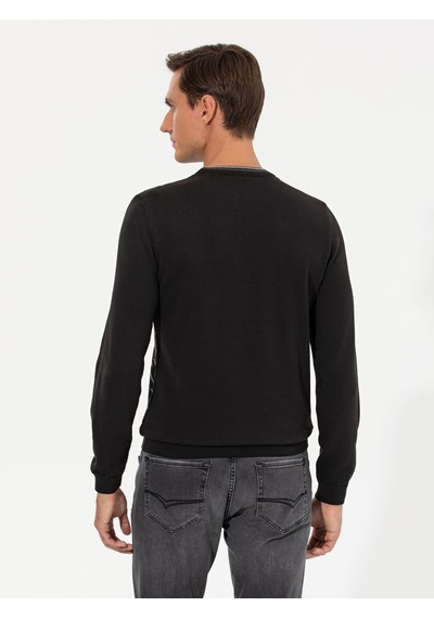 Cacharel Siyah Slim Fit Pamuk Karışımlı Bisiklet Yaka Triko Kazak