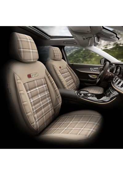 Gti Sports Design Oto Koltuk Kılıfı Ekstra Destekli Özel Jacquard Kumaş Tam Set - Bej