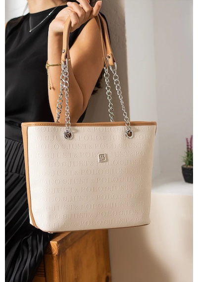 Just Polo Zincir Detaylı Yeni Sezon Kadın Omuz Çantası 234035mh Krem - Taba