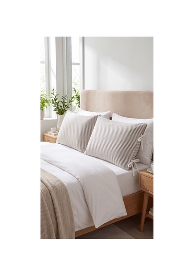2'li Pamuklu Kumaş Çizgili Bağcıklıyastık Kılıfı 50x70 Cm Kahverengi - 905317691 Kahverengi