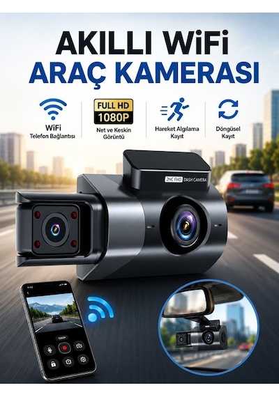Wi-fi 1080p Araç İçi Kamera 5mp, 170 Açı, Araba Kamerası G-sensör, Döngü Kayıt, 150mah Batarya
