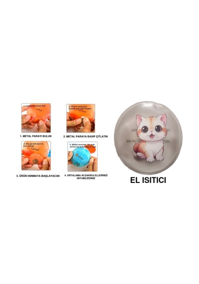 Bosphorus Sevimli Kedi Pvc El Isıtıcı Cep Sobası Sıcak Su Torbası 9 CM