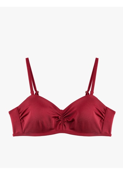 Koton Kalp Yaka Drape Detaylı Straplez Bikini Üstü Bordo 6sak10066mm