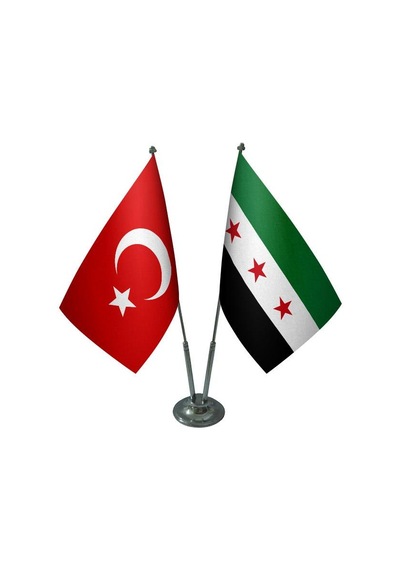 Masa Üstü Özgür Suriye Ordusu Bayrağı Türk Bayrağı İkili Krom Dir