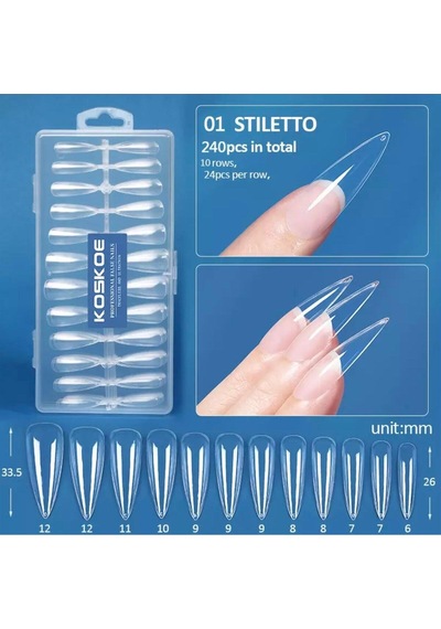 Koskoe Yeni Nesil Jel Tips Tırnak 01 Stıletto Model
