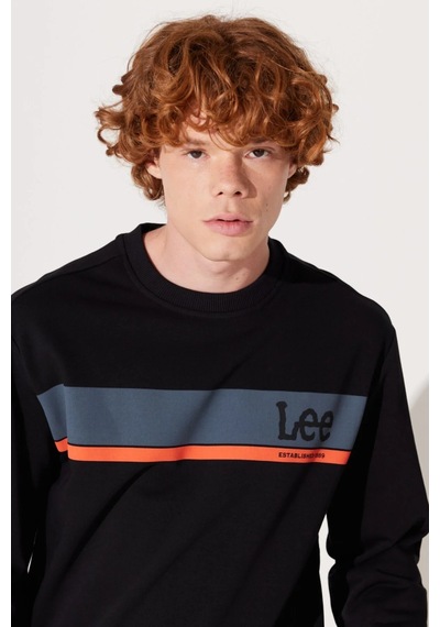 Lee Bisiklet Yaka Regular Fit Siyah Erkek Sweatshirt L232501001 001