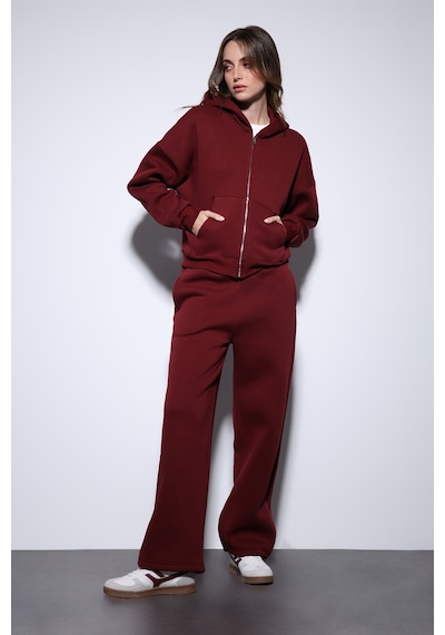 Antioch Fermuarlı Kapüşonlu Kadın Sweatshirt Bordo