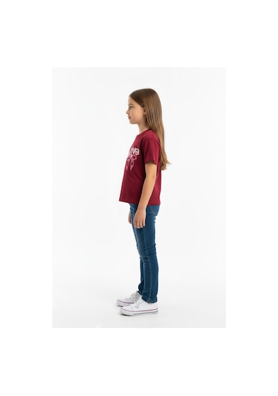 Toontoy Kids Toontoy Kız Çocuk Bisiklet Yaka Kısa Kollu Baskılı Tişört 25010 Bordo