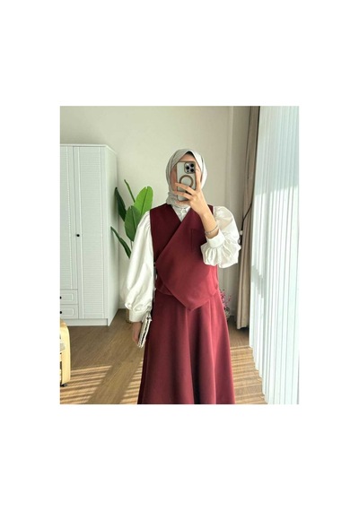 Fi-ma Asimetrik Cepli Etek Yelek Takım bordo