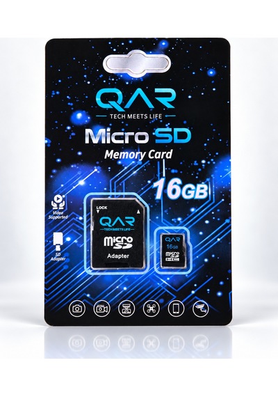 Qar Microsdxc Hafıza Kartı 16 Gb, Sd Adaptörlü, U1 Class 10, 100 Mb/s