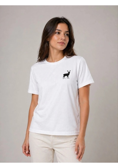 Novalisse Kadın Minimal Geyik Logolu Tişört Bisiklet Yaka Kısa Kol Yazlık T-shirt - Beyaz Çoklu Renk Novalisse Kadın Minimal Geyik Logolu Tişört Bisiklet Yaka Kısa Kol Yazlık T-shirt - Beyaz Çoklu Renk