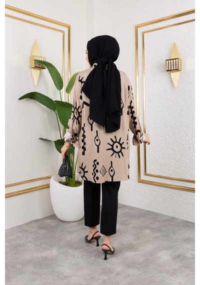 Hira Life Fashion Kadın Tesettür Giyim Ve Spor Giyime Uygun Düğme Detaylı Şık Desenli Dokuma Viskon Gömlek-tunik Bej Bej Hira Life Fashion Kadın Tesettür Giyim Ve Spor Giyime Uygun Düğme Detaylı Şık Desenli Dokuma Viskon Gömlek-tunik Bej Bej