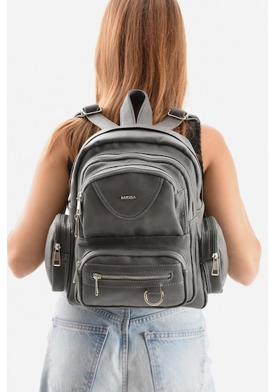 Baginn Suni Deri Kadın Sırt Çantası 38 28 Cm Mega Bag Günlük Kullanıma Uygun Çok Cepli İçi Astarlı Gri