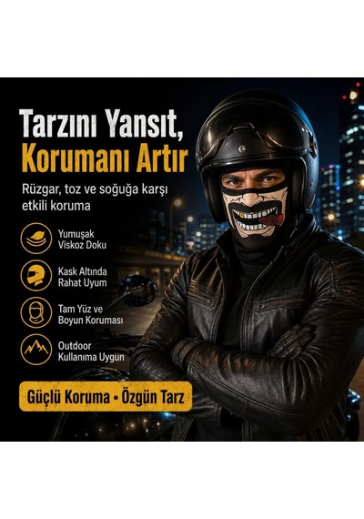 Ulupazarlama Unisex Bıyık Puro Baskılı Balaklava 1 Adet Tek Beden Viskoz Kask İçi Motosiklet Maskesi Siyah