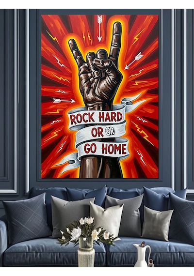 Ahşap Tablo Rock Müzik El İşareti