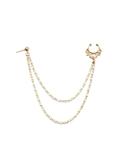 Girift Vintage Gold Zincir Detaylı Kulak Ve Burun Zinciri - Hint Hızması Gold