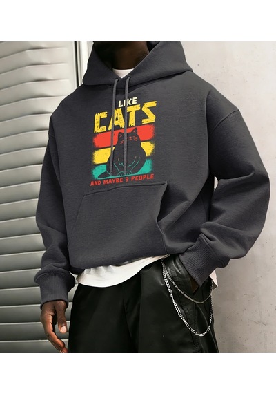 Startmore Tarzsokak Komik Sevimli Kedi Eğlenceli Aşıklar Kedileri Seviyorum Baskılı Erkekler Hoody Moda Gevşek Ka Antrasit
