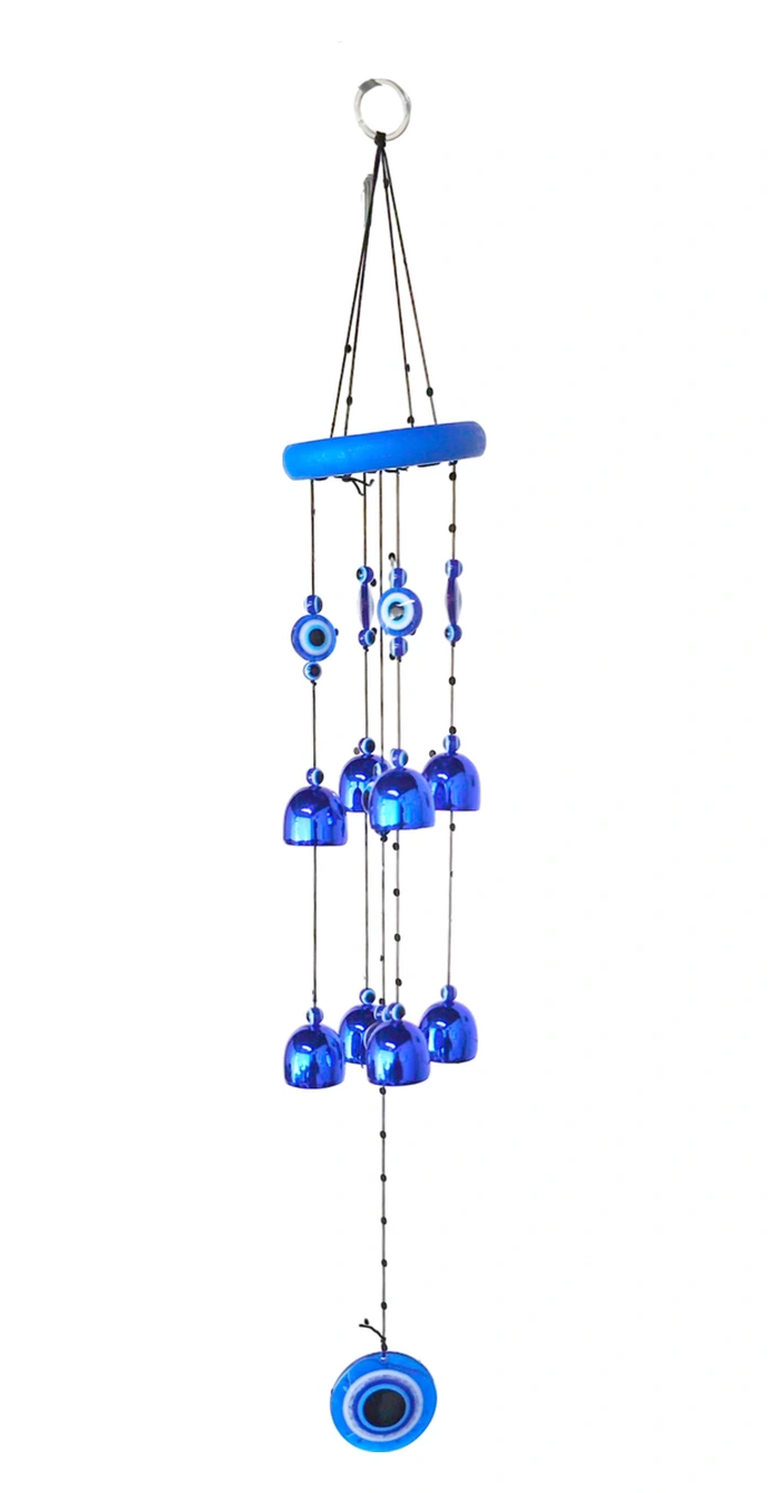 Feng Shui Nazar Boncuğu Rüzgar Çanı Metal Kötü Göze Karşı Dış Mekan Dekoratif Bahçe Kapı Süsü 65 Cm. 60  Cm