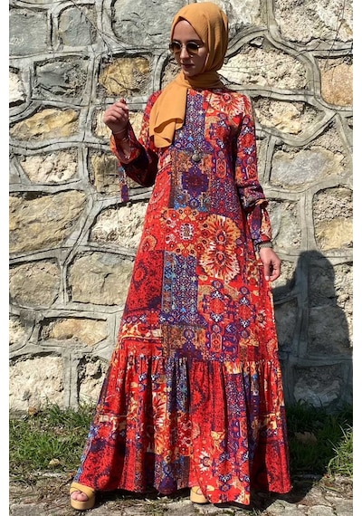 Rabia Şamlı Nehir Elbise Kırmızı Normal