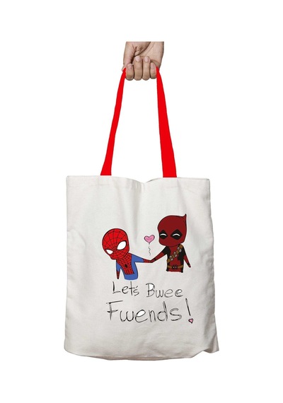 Art Hediye Kırmızı Kulplu Deadpool V Spiderman Yıkanabilir Omuz Çanta Çok Renkli