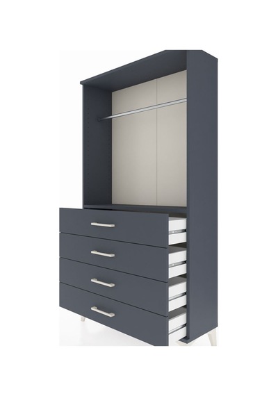Arges Dolap Tek Raflı 4 Çekmeceli Tek Askılı 88x30x163 Antrasit-antrasit Antrasit