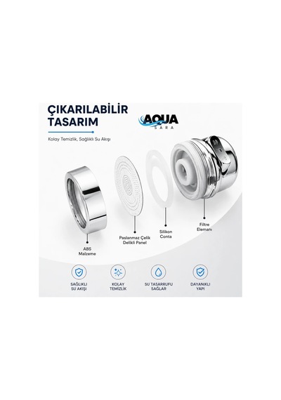 Aqua Sara 3 Fonksiyonlu Mutfak Lavabo Musluk Başlığı 360 Derece Döner Musluk Ucu Tasarruflu Krom
