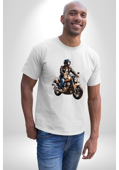 Kask Motorsiklet Dünya Turu Unisex Unisex Beyaz Organik Baskılı T-shirt Penye Yüksek Kalite Beyaz