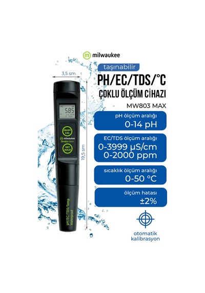 Milwaukee Mw803 Pro 4'ü 1 Arada Su Geçirmez Ph, Ec, Tds, Sıcaklık Metre