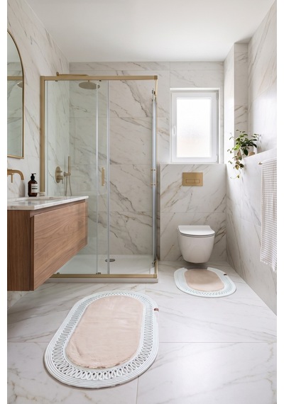 Banyo Paspası Takımı 60x100+40x60 Cm İç Trikot Bej & Gümüş