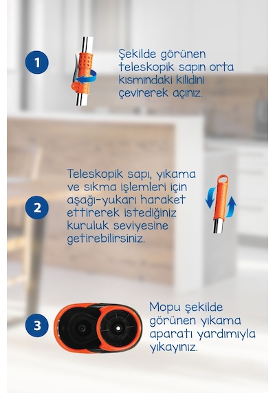 Focus Black Otomatik Temizlik Seti, Pedalsız Döner Sıkmalı 360 Başlıklı Mikrofiber Paspas
