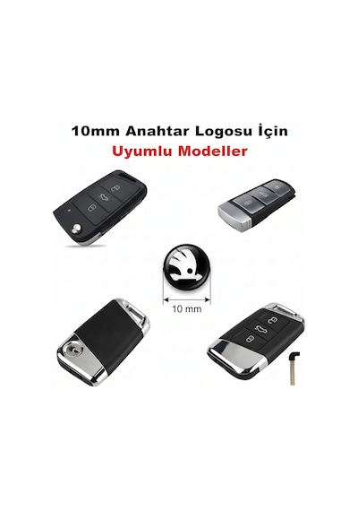 Skoda Anahtar Logosu Amblemi 10 Mm Silikonlu Kabartma Kumanda Logosu Siyah 1 Adet